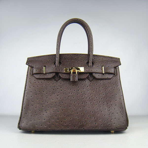 Replica Hermes Birkin 30CM Ostrich Veins Handbag Dark Coffee 6088 On Sale